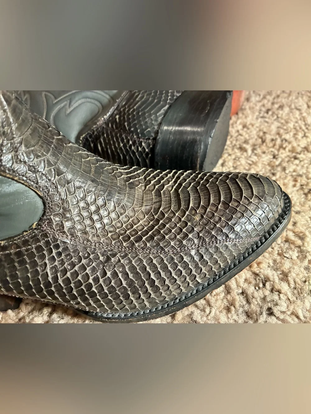 Fox Snakeskin Western Cowboy Boots Gray Leather size 28 (Men’s 10 Women’s 11.5)